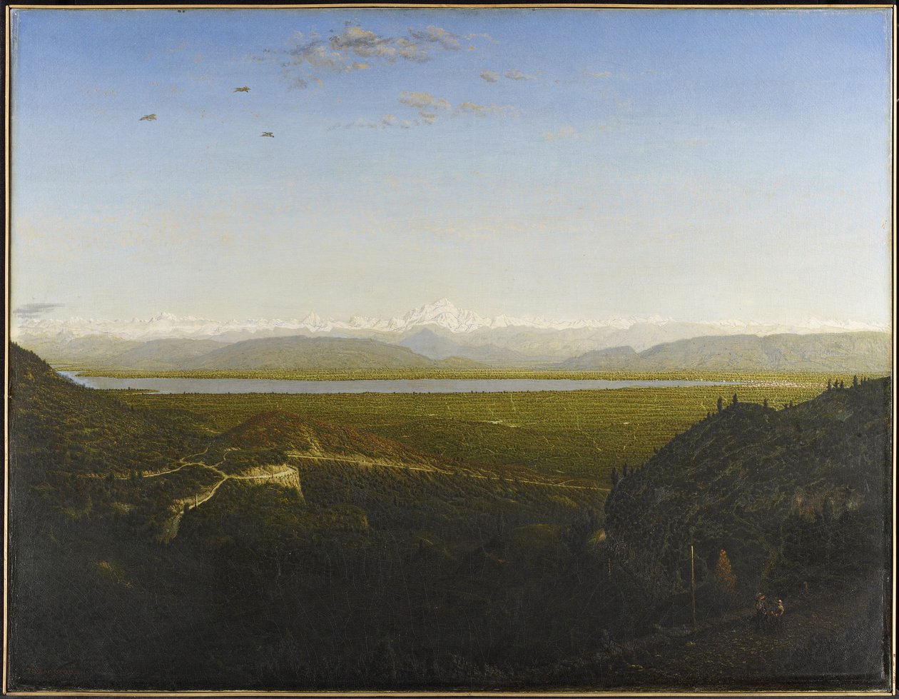 勃朗峰（Mont Blanc）景色，从La Faucille约摄于1865年（布面油画） 作者 皮埃尔·艾蒂安·西奥多·卢梭