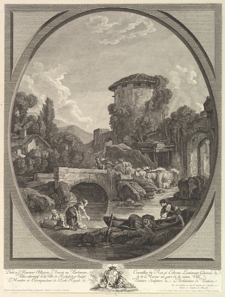 Paysage au Pont et au Pigeonnier 有桥和鸽子窝的风景，18世纪。 作者 皮埃尔·弗朗索瓦·洛朗