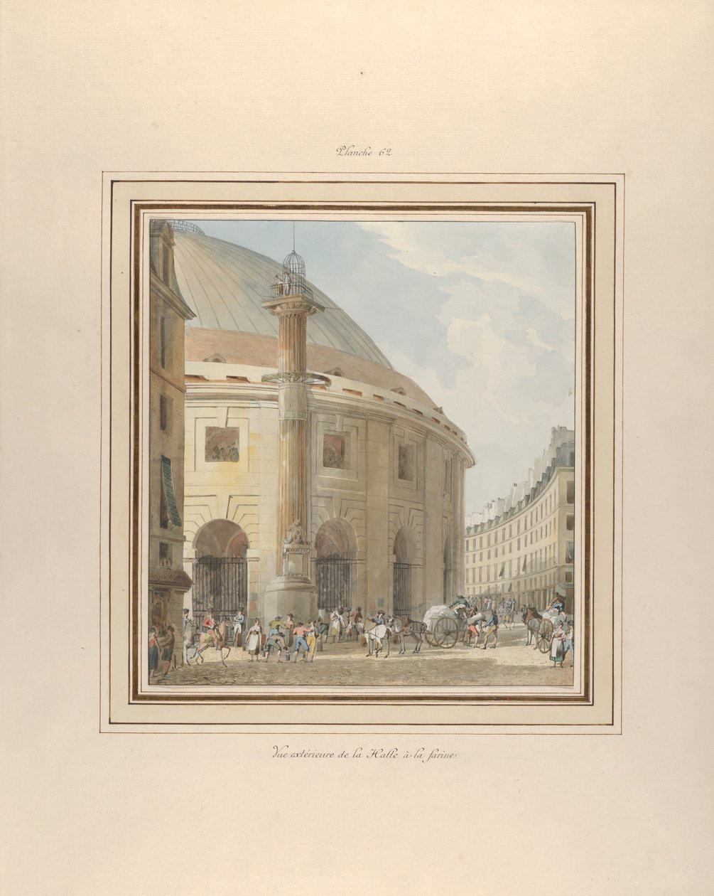 La Halle aux Blés, 外观图，约1810年。 作者 皮埃尔·弗朗索瓦·伦纳德·方丹