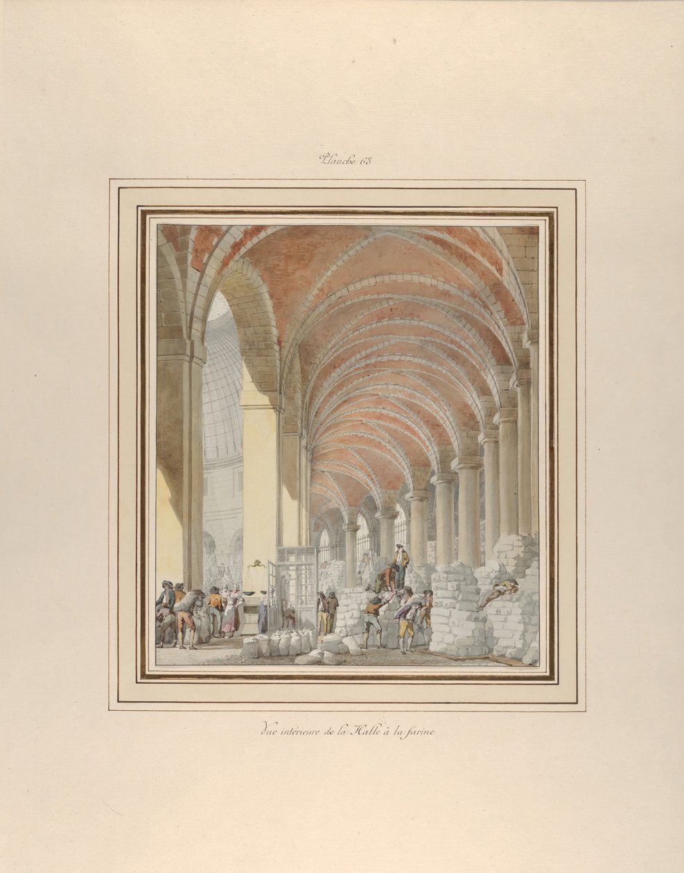 La Halle aux Blés, 内部视图, 约1810年。 作者 皮埃尔·弗朗索瓦·伦纳德·方丹