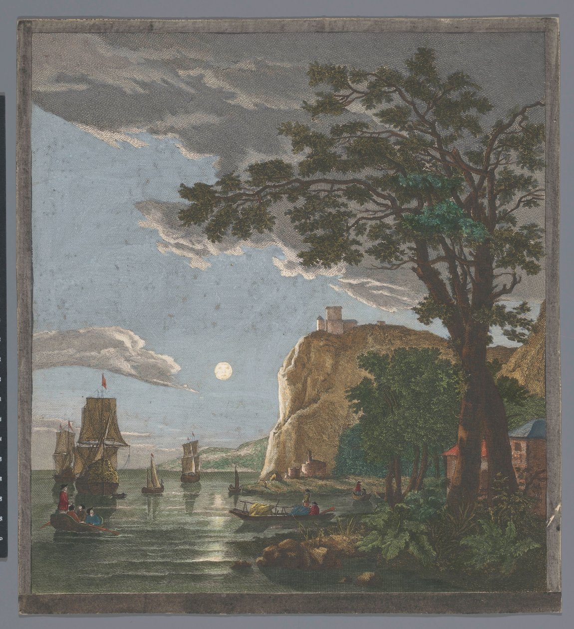 月光下的海岸和水面上的船只景色
La pleine lune（物上标题） 作者 皮埃尔·弗朗索瓦·巴桑