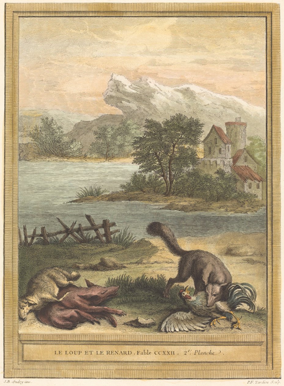 狼和狐狸》(Le loup et le renard) 作者 皮埃尔·弗朗索瓦·塔尔迪厄（Pierre Francois Tardieu）模仿让·巴蒂斯特·乌德里（Jean Baptiste Oudry）