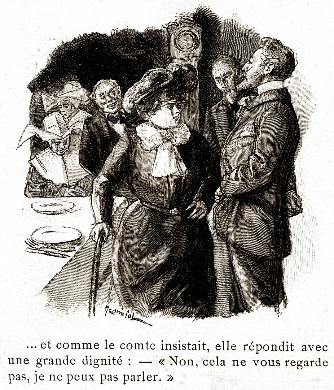 二十世纪初，"Boule de Suif"：Elisabeth Rousset 拒绝回答伯爵的问题（插图） 作者 皮埃尔·乔治·让尼奥