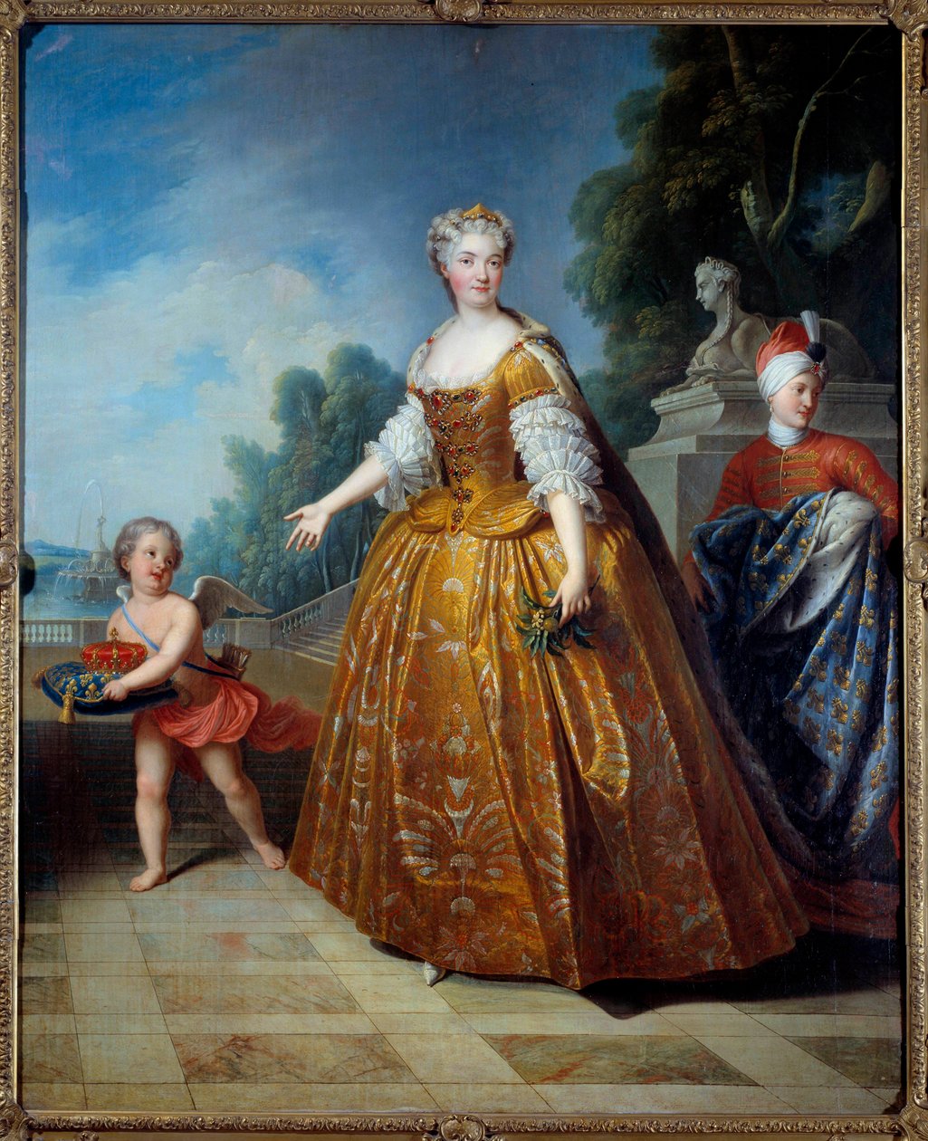 Marie Lesczinska (Lesczynska) 的全长肖像 (1703-1768) 法国女王 Pierre Gobert (1662-1744) 的绘画 1726 南希，洛林历史博物馆 - Marie Lesczinska (Leszczynska, Leczinska) 的全长肖像 (17803) )，法国女王。 面包 作者 皮埃尔·戈伯特