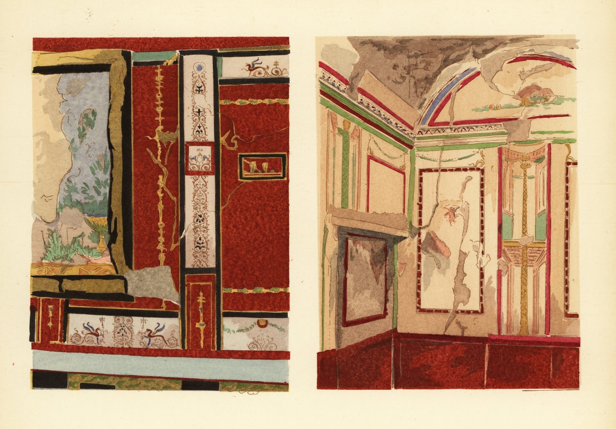 位于 Strada della Fortuna 的 Tullius Faustus 之家（左）和 Popidius Priscus 之家（右），庞贝，位于 rue de la Fortune, Region IV 的房子的卧室 作者 皮埃尔·古斯曼
