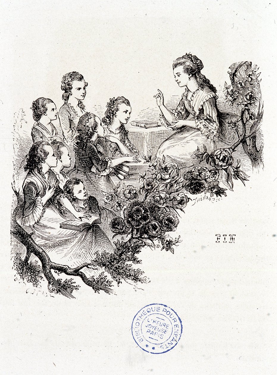 生病的 Leprince de Beaumont 女士在“Le magasin des enfants”中向一群孩子讲故事。 斯塔尔，卡尼尔 作者 皮埃尔·古斯塔夫·尤金·斯塔尔
