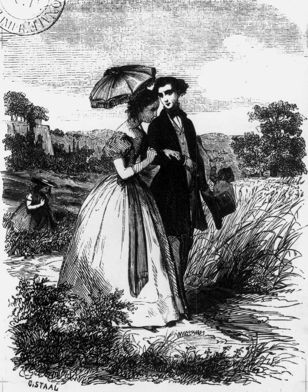 Felix de Vandenesse和Mortsauf夫人，1871年出版的Honore de Balzac（1799-1850）的“The Lily in the Valley”插图 作者 皮埃尔·古斯塔夫·尤金·斯塔尔