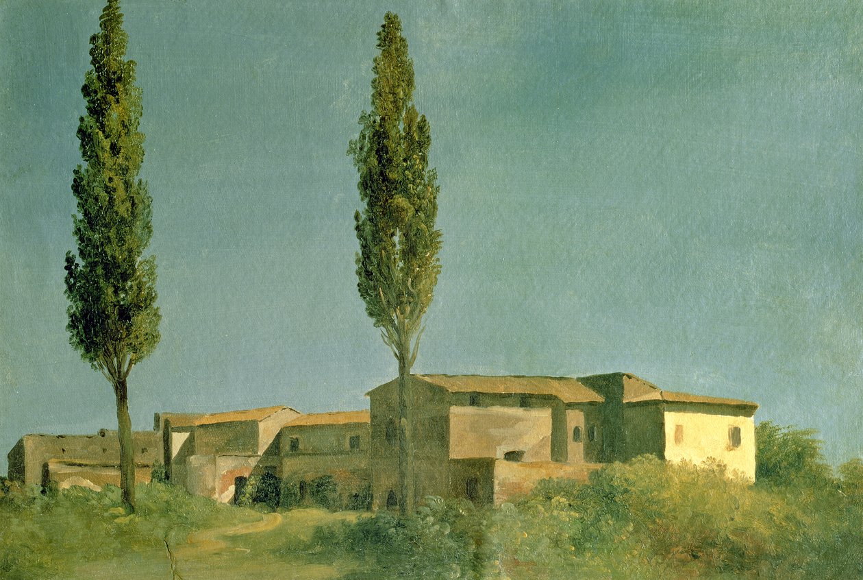 在Villa Farnese：The Two Poplars，c.1777（石油卡） 作者 皮埃尔·亨利·德·瓦朗谢讷