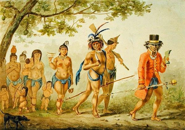 部落的行进，约1839年（纸上水彩）。 作者 皮埃尔·J·贝努瓦