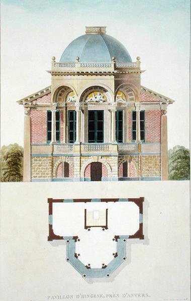 安特卫普附近的Hingene亭，出自Pierre Jacques Goetghebuer的《Choix des Monuments, Edifices et Maisons les plus remarquables du Royaume des Pays-Bas》，1827年出版（水印）（另见186053）。 作者 皮埃尔·雅克·格特赫布尔