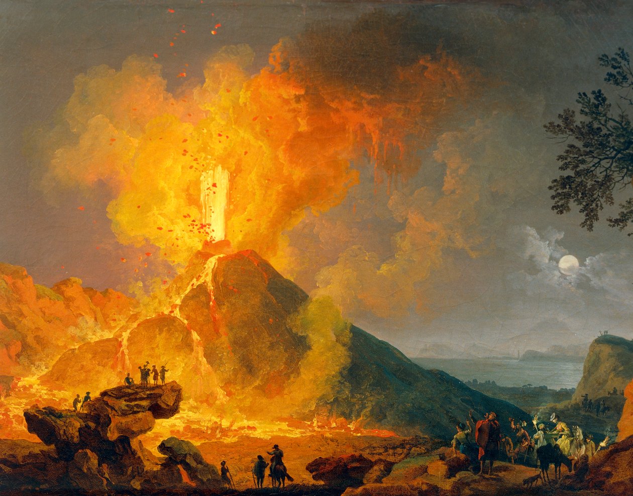 《维苏威火山爆发》，皮埃尔-雅克·沃莱尔 (1729-1792) 作，布面油画，52x79 厘米。 细节。 作者 皮埃尔·雅克·沃尔莱尔