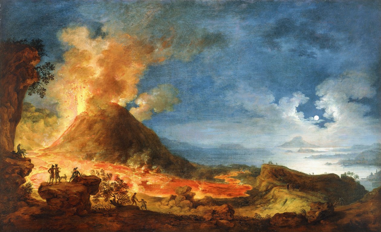 维苏威火山爆发，前景中有观光客， 作者 皮埃尔·雅克·沃尔莱尔
