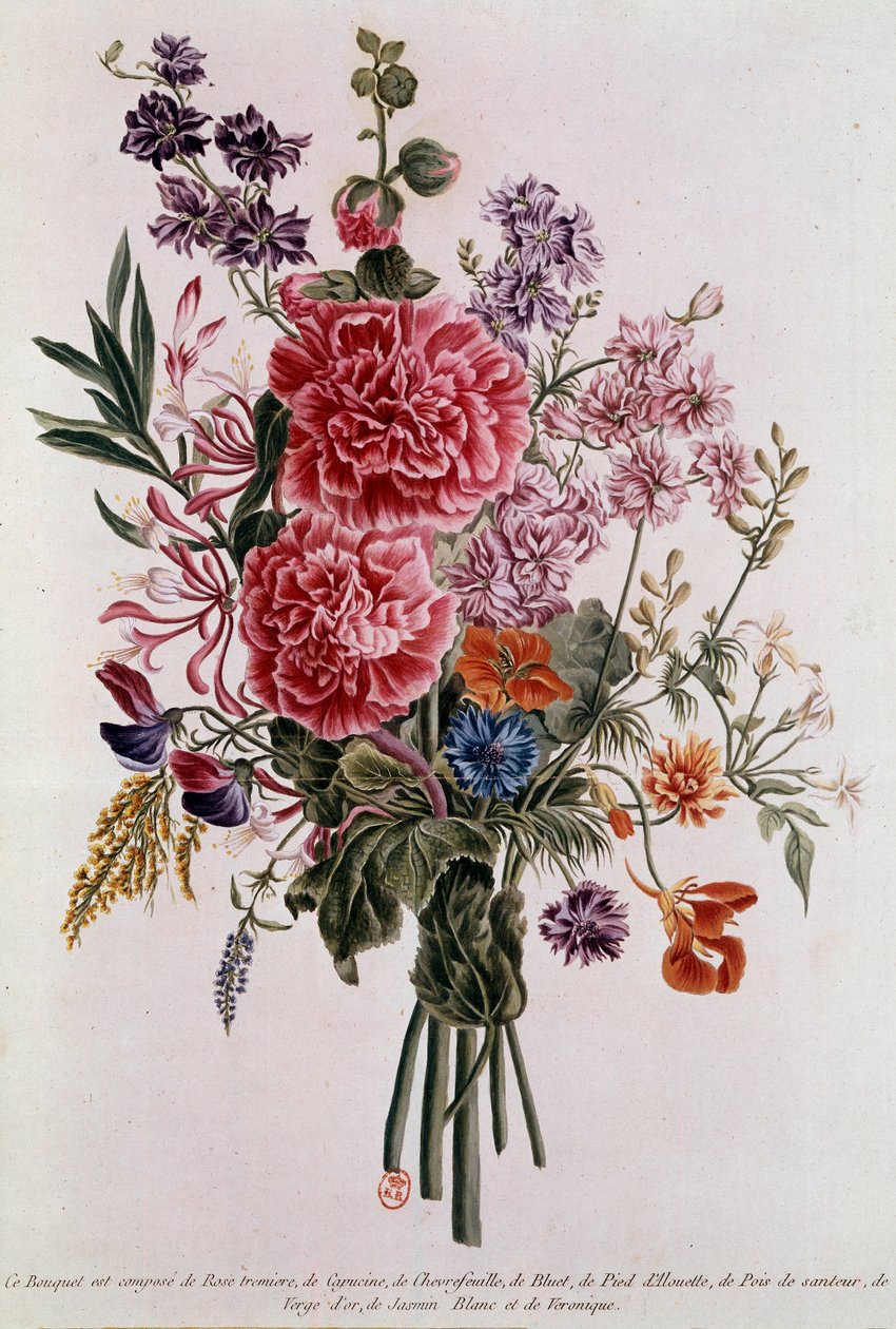 用玫瑰组成的花束 平版印刷品，皮埃尔-约瑟夫-布霍兹（1731-1807） 18世纪 巴黎，B.N. 作者 皮埃尔·约瑟夫·布霍兹