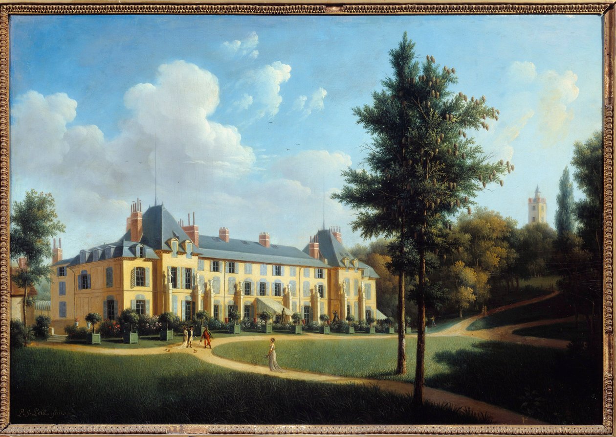 First Empire: “” View of the castle of Malmaison, facade on the park”” Painting by Pierre Joseph Petro (active between 1795 and 1819) 1805 Sun. 0,38x0,55 m Malmaison, musee du chateau 作者 皮埃尔·约瑟夫·佩蒂特