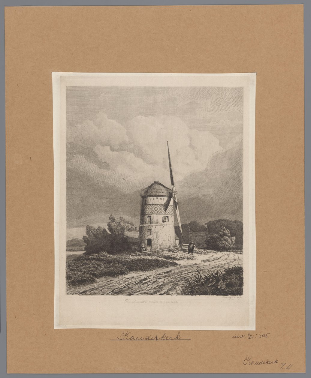 位于 Koudekerk aan den Rijn 的 Steenenmolen 或伦勃朗磨坊的景观 库克克的伦勃朗磨坊（物品上的标题） 作者 皮埃尔·路易斯·杜布克