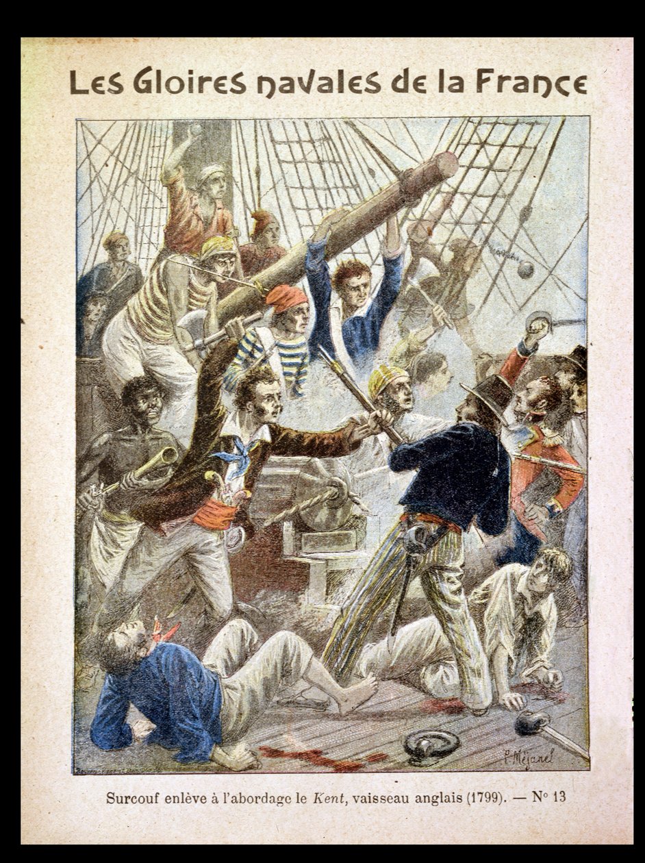 罗伯特苏尔库夫（1736-1827）成功登上了&39;肯特&39;，一艘属于西印度公司的船，19世纪后期的练习册插图 作者 皮埃尔·梅亚内尔