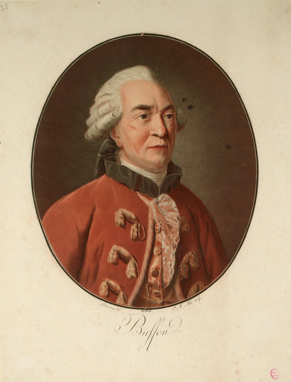 自然学家乔治-路易-勒克莱尔，布冯伯爵1707-1788年的肖像，1793年。 作者 皮埃尔·米歇尔·阿利克斯