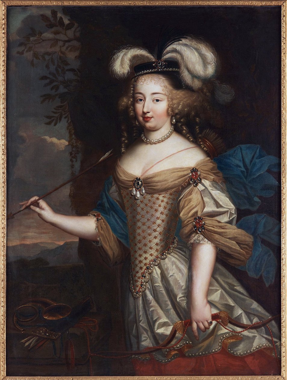 蒙特斯潘夫人 - Francoise Athenais de Rochechouart, Marquise de Montespan (1640-1707)，作为戴安娜，由 Mignard, Pierre (1612-1695)。 布面油画。 尺寸：130x95.5 厘米。 私人收藏 作者 皮埃尔·米尼亚德