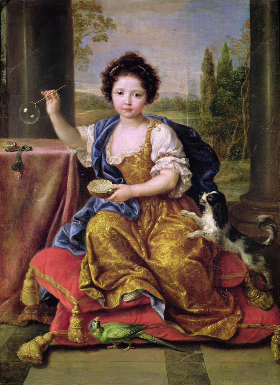 玛丽·安妮·德·波旁（1666-1739）布卢瓦小姐，吹肥皂泡（布面油画） 作者 皮埃尔·米尼亚德
