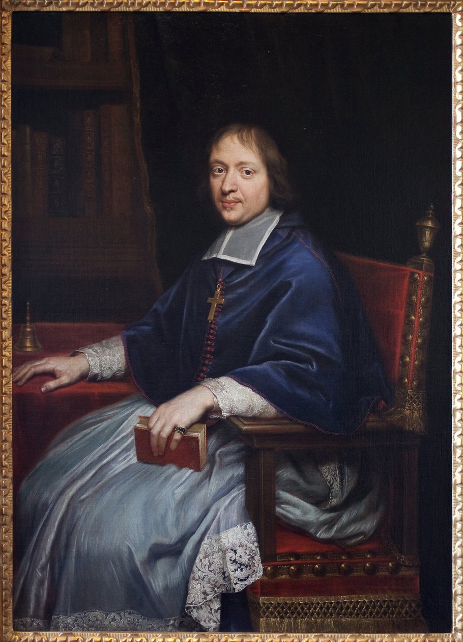 Jacques Benigne (Jacques-Benigne) Bossuet (1627-1704) 的肖像，在他第一次被任命为 Condom (Gers) 的 eveque 期间，在他的图书馆。 Pierre Mignard (1612-1695) 作画，布面油画 作者 皮埃尔·米尼亚德