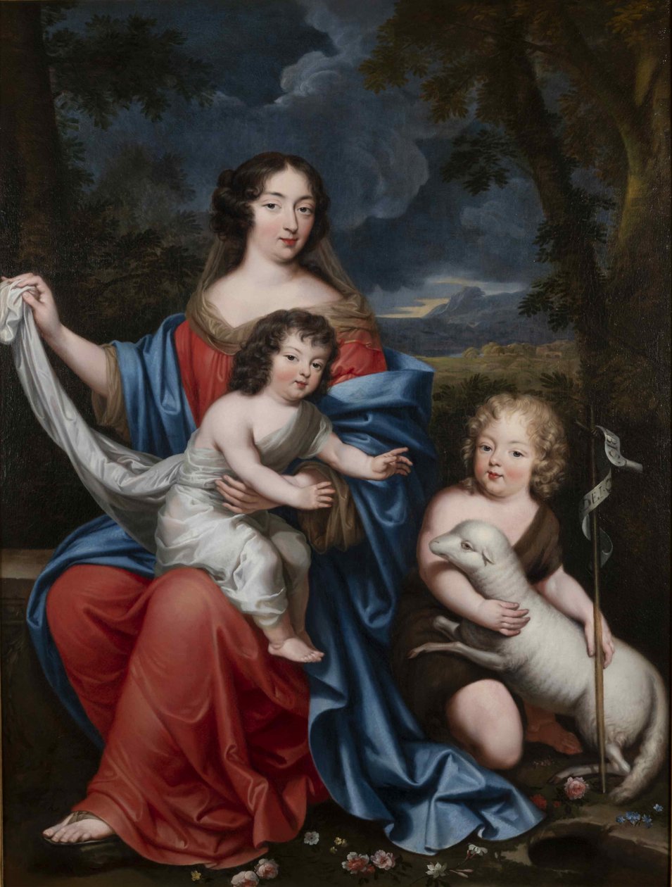 de Maintenon夫人肖像1635-1719，与17世纪路易十四的天然子女一起。 作者 皮埃尔·米尼亚德