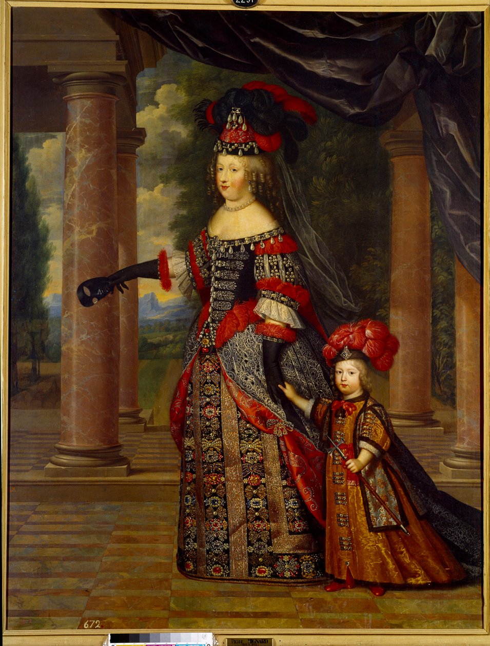 奥地利的玛丽·特蕾莎 (Marie Therese)、法国女王 (1638 - 1683) 和大海豚的肖像。 Pierre Mignard 的画作（1612-1695） 作者 皮埃尔·米尼亚德