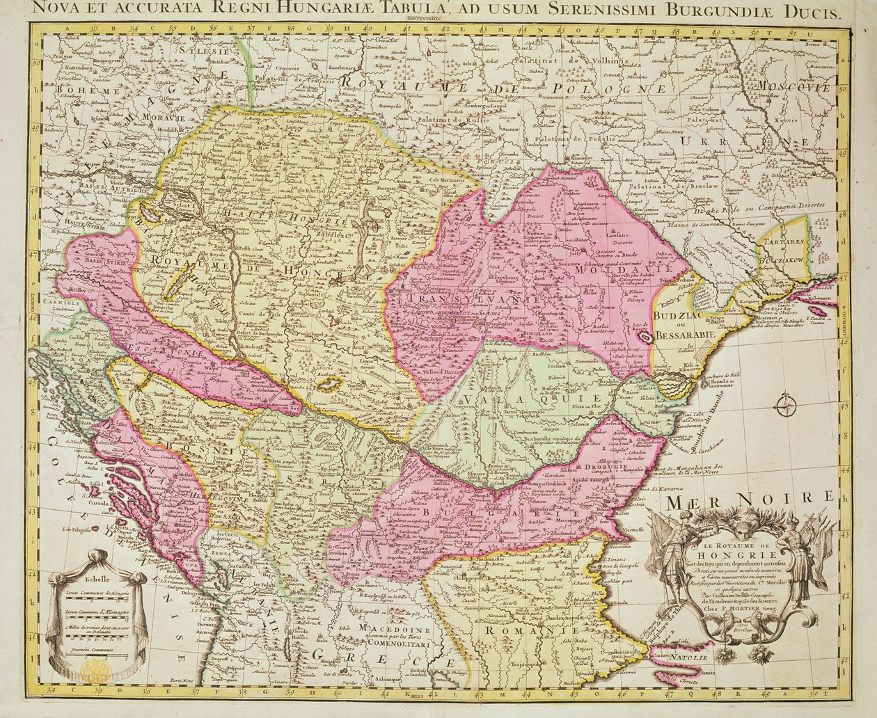 匈牙利王国地图，1742年（手工彩色雕刻） 作者 皮埃尔·莫蒂埃
