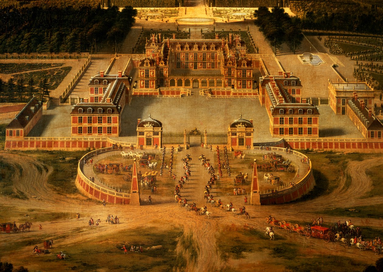 从巴黎大道的城堡，花园和凡尔赛公园的视图，城堡的细节，1668年的油画布详细信息81242 作者 皮埃尔·帕特尔斯