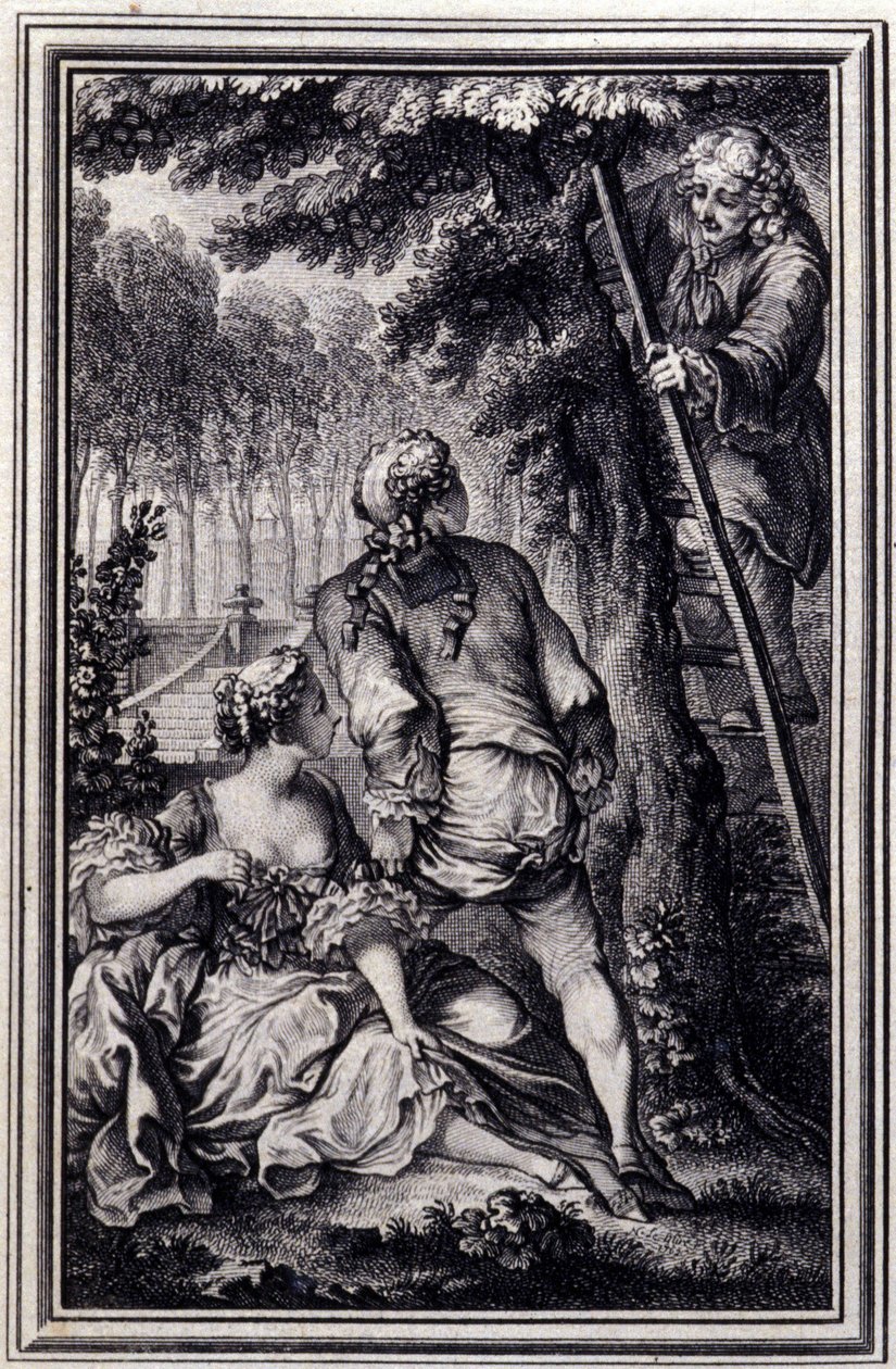 La Gageure des trois commeres - 载于让-拉封丹的 "Tales et nouvelles en vers"。1776.插图：P.P. Choffard。 作者 皮埃尔·菲利普·肖法尔