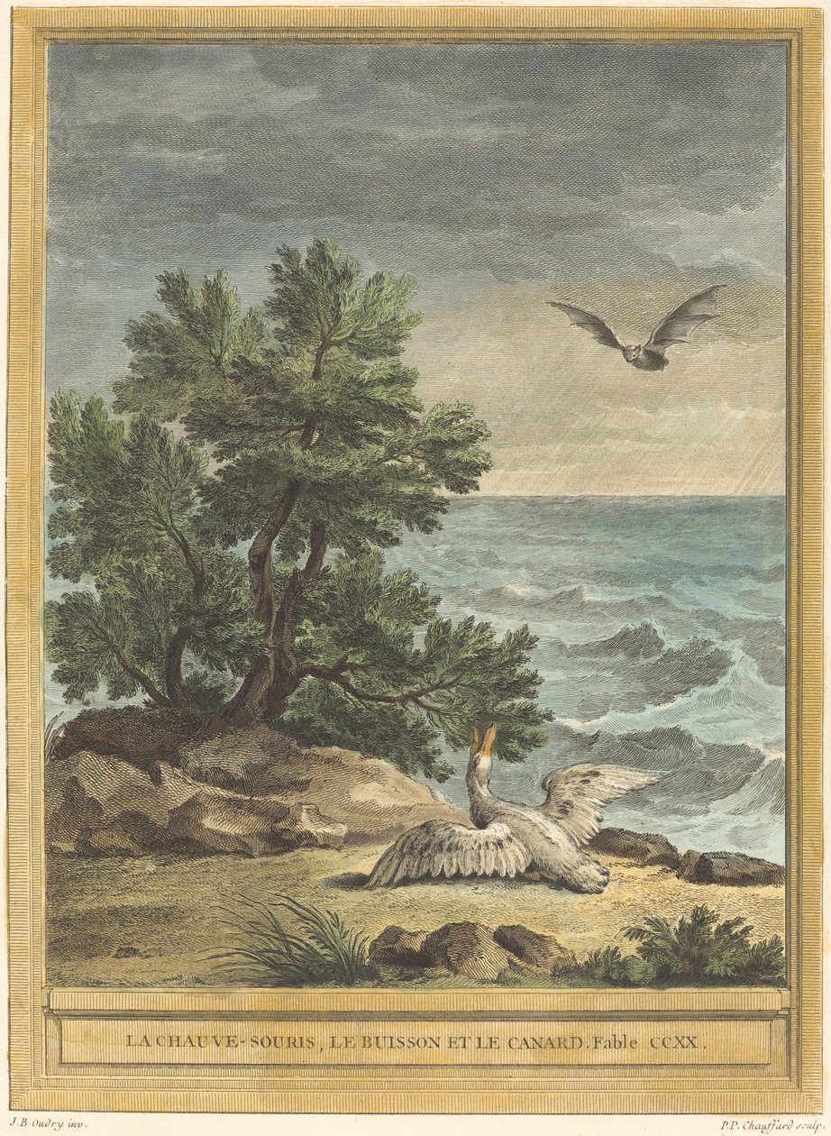 蝙蝠、灌木和鸭子的故事 作者 让·巴蒂斯特·乌德里 (Jean Baptiste Oudry) 之后的皮埃尔·菲利普·乔法德