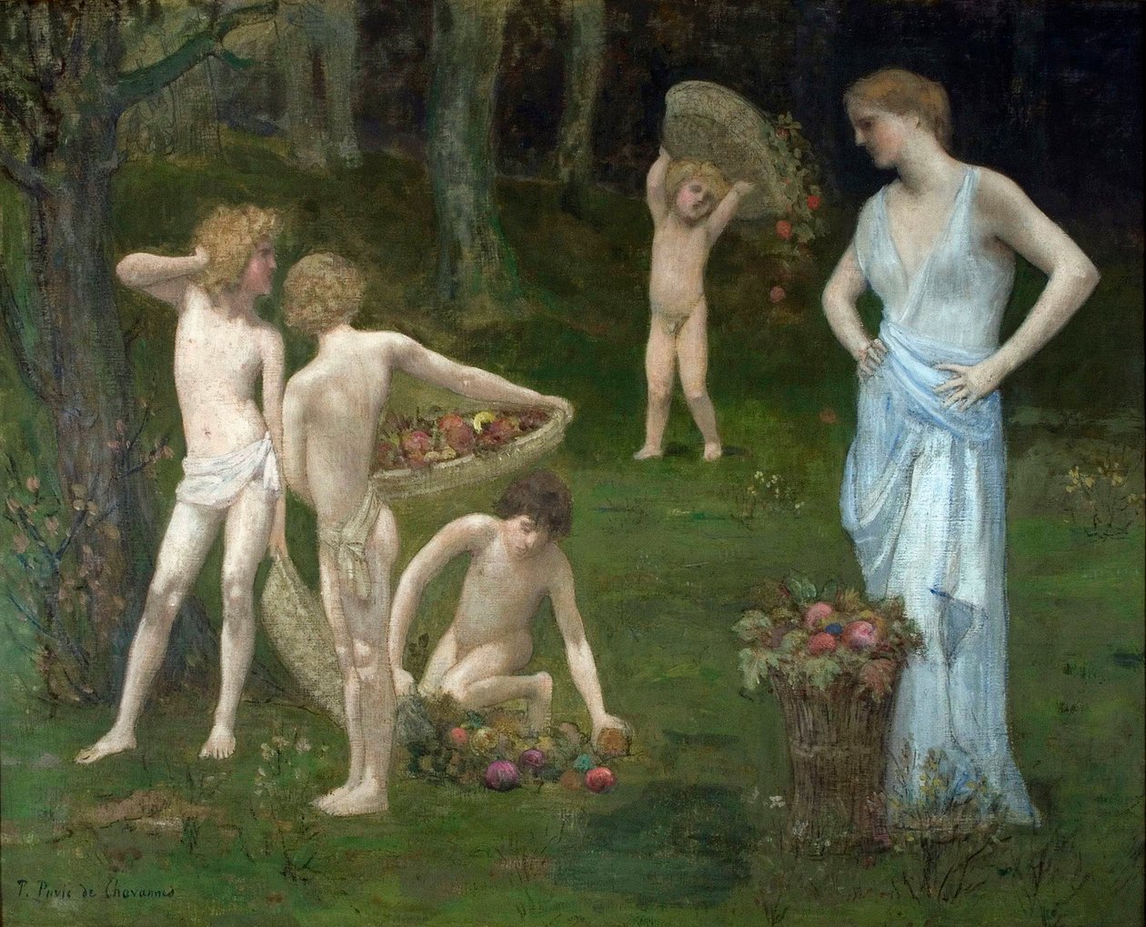 果园里的孩子 - Puvis de Chavannes, Pierre Cecil (1824-1898) 果园里的孩子 - 布面油画 c。 1886-1888 纽约城市学院 作者 皮埃尔·普维斯·德·沙瓦纳