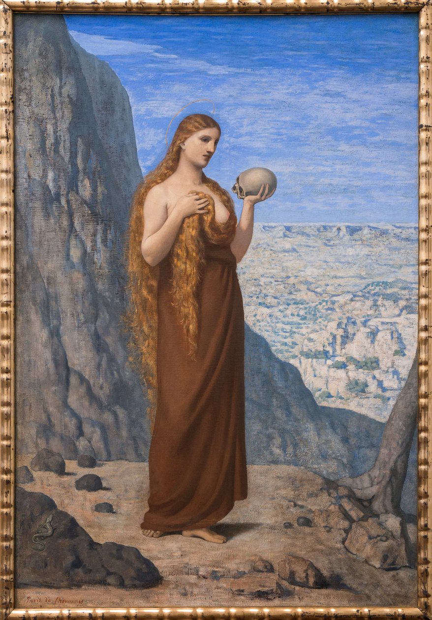 Mary Magdalene in the Desert - by Pierre Puvis de Chavannes (1824-1898) - 1869 - Marie Madeleine dans le desert - 36,8 x 48 cm - Museum in Frankfurt | Stadel Museum 作者 皮埃尔·普维斯·德·沙瓦纳