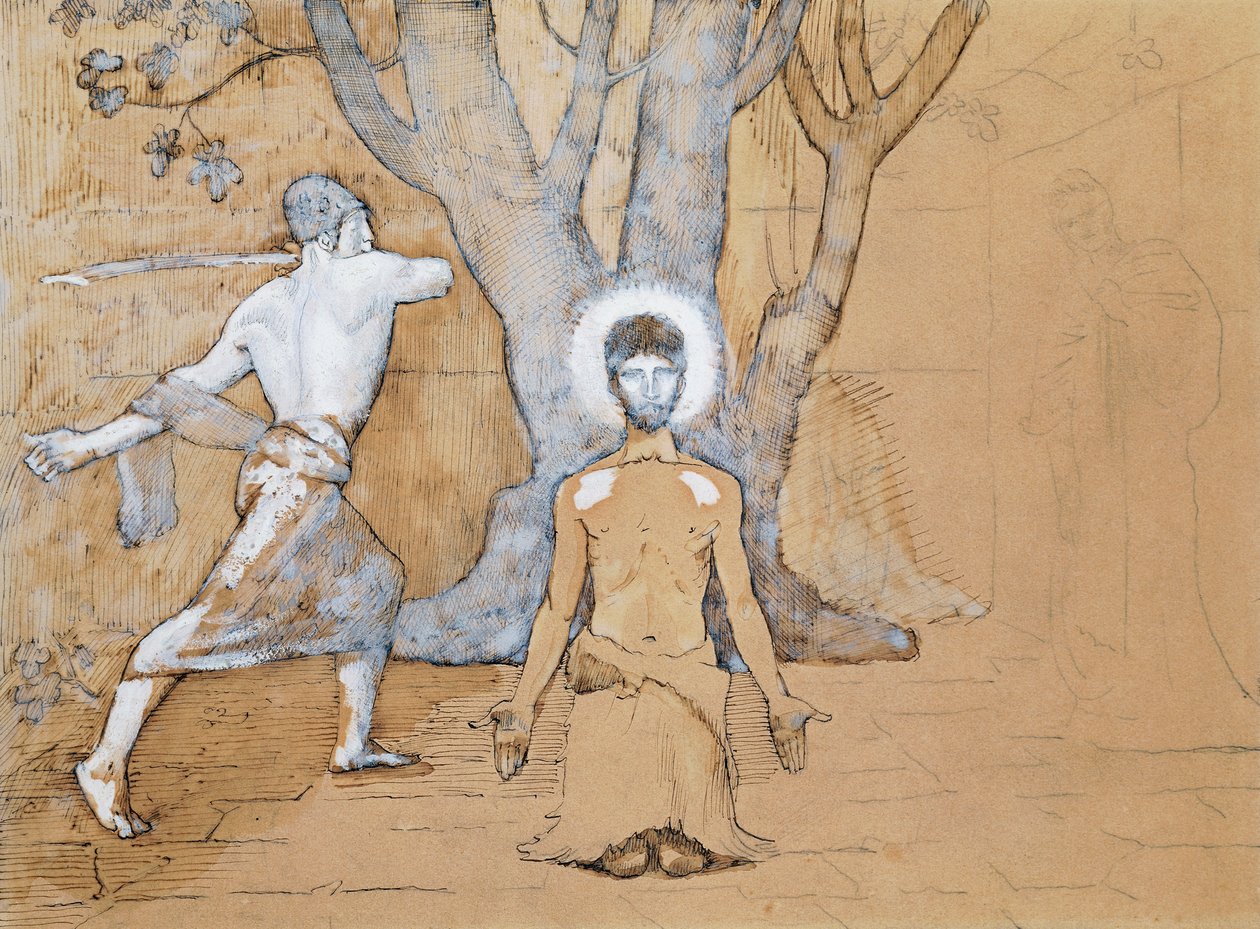 约翰·施洗者斩首研究（钢笔、墨水、铅笔和水彩画） 作者 皮埃尔·普维斯·德·沙瓦纳