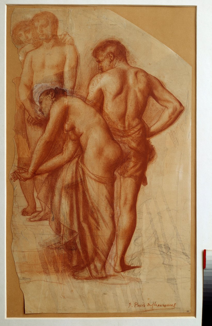 Study of 4 figures for “” Rest””. Drawing by Pierre de Puvis De Chavannes (1824-1898) Sun. 0,73 x 0,43 m Paris. Orsay Museum 作者 皮埃尔·普维斯·德·沙瓦纳