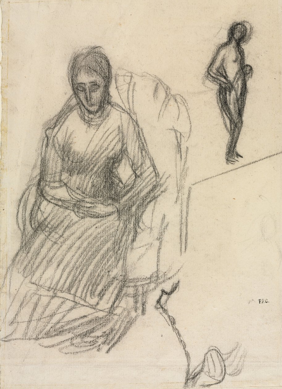 玛丽-坎塔库泽纳夫人研究；站立女性裸体研究，约 1883 年（黑粉笔） 作者 皮埃尔·普维斯·德·沙瓦纳