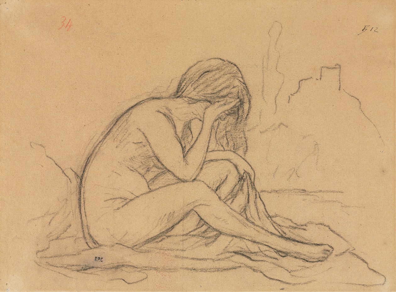 女性裸体研究》（可能是为一幅未实现的寓言画而作）（右图） 作者 皮埃尔·普维斯·德·沙瓦纳