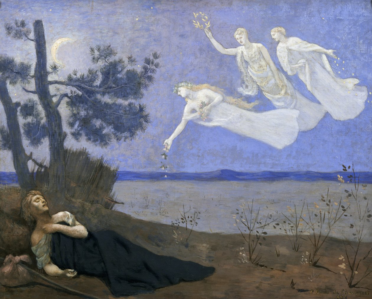 梦想：在他的睡眠中，他看到了爱情，荣耀和财富，1883年布面油画） 作者 皮埃尔·普维斯·德·沙瓦纳