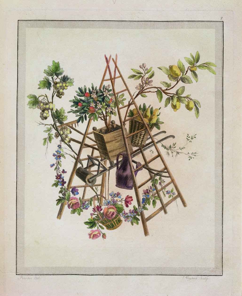 花园纺织品设计，包括Trophees，属性，墨盒，花瓶，花卉，Ornemens和几个令人愉快的图纸的集合，以绣花扶手椅，由Etienne C雕刻 作者 皮埃尔·兰森