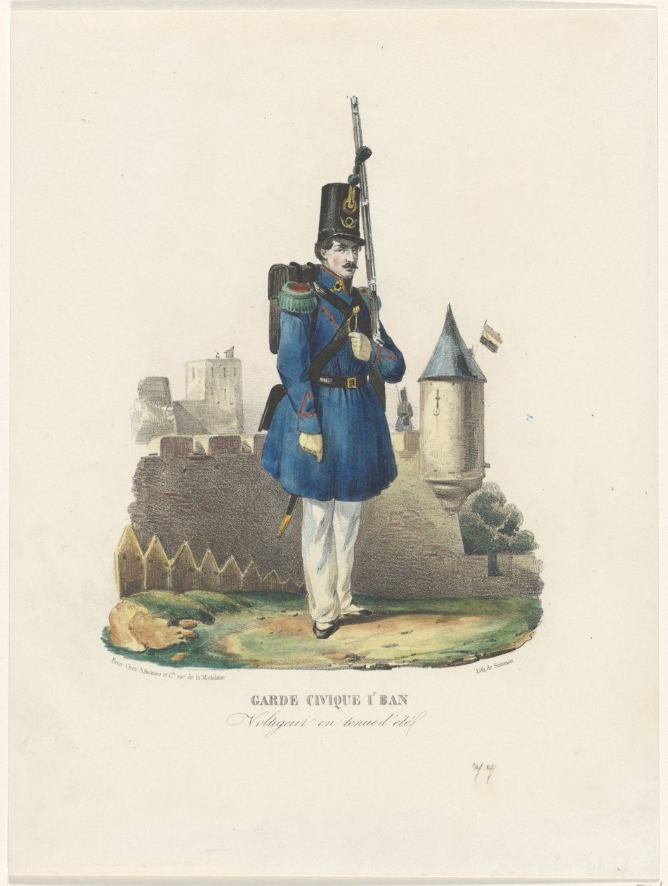 比利时卫兵站岗，1830 年
Garde Civique 1r Ban / Voltigeur en tenue d