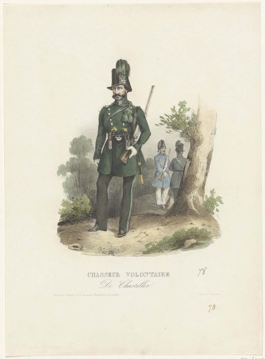 比利时志愿猎人，1831 年
Chasseur Volontaire De Chasteller（物品上的标题） 作者 皮埃尔·西蒙瑙