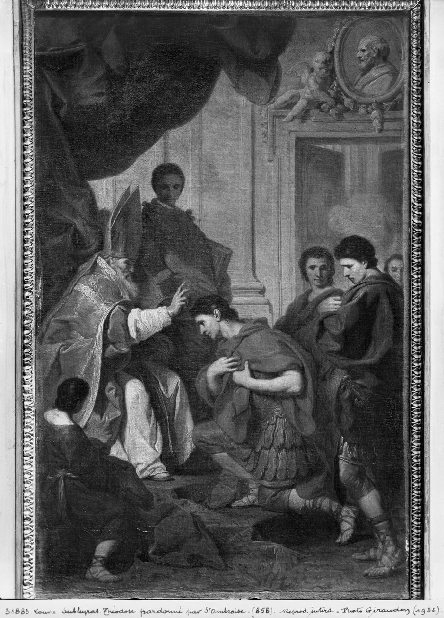皇帝狄奥多西一世接受了米兰大主教圣安布罗斯的赦免，1745年 作者 皮埃尔·苏伯莱拉斯