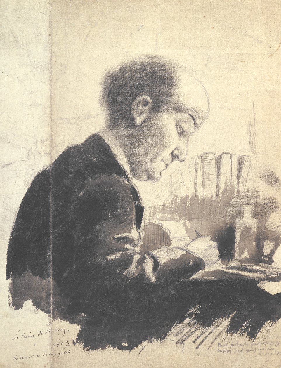 马克斯-雅各布（1876-1944 年）肖像 1917 年（铅笔和水粉画） 作者 皮埃尔·德·贝莱