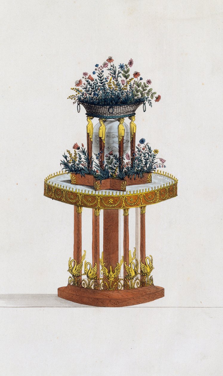 桃花心木和青铜花架，板块287，插图来自《家具和品味物品收藏》（Collection de meubles et objects de gout）。 作者 皮埃尔·德拉·迈桑格