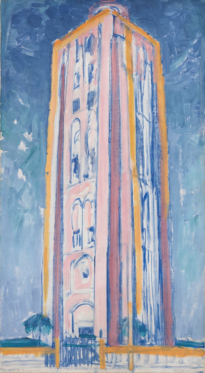在Westkapelle的灯塔在橙色，桃红色，紫色和蓝色，c.1910 作者 彼得·蒙德里安
