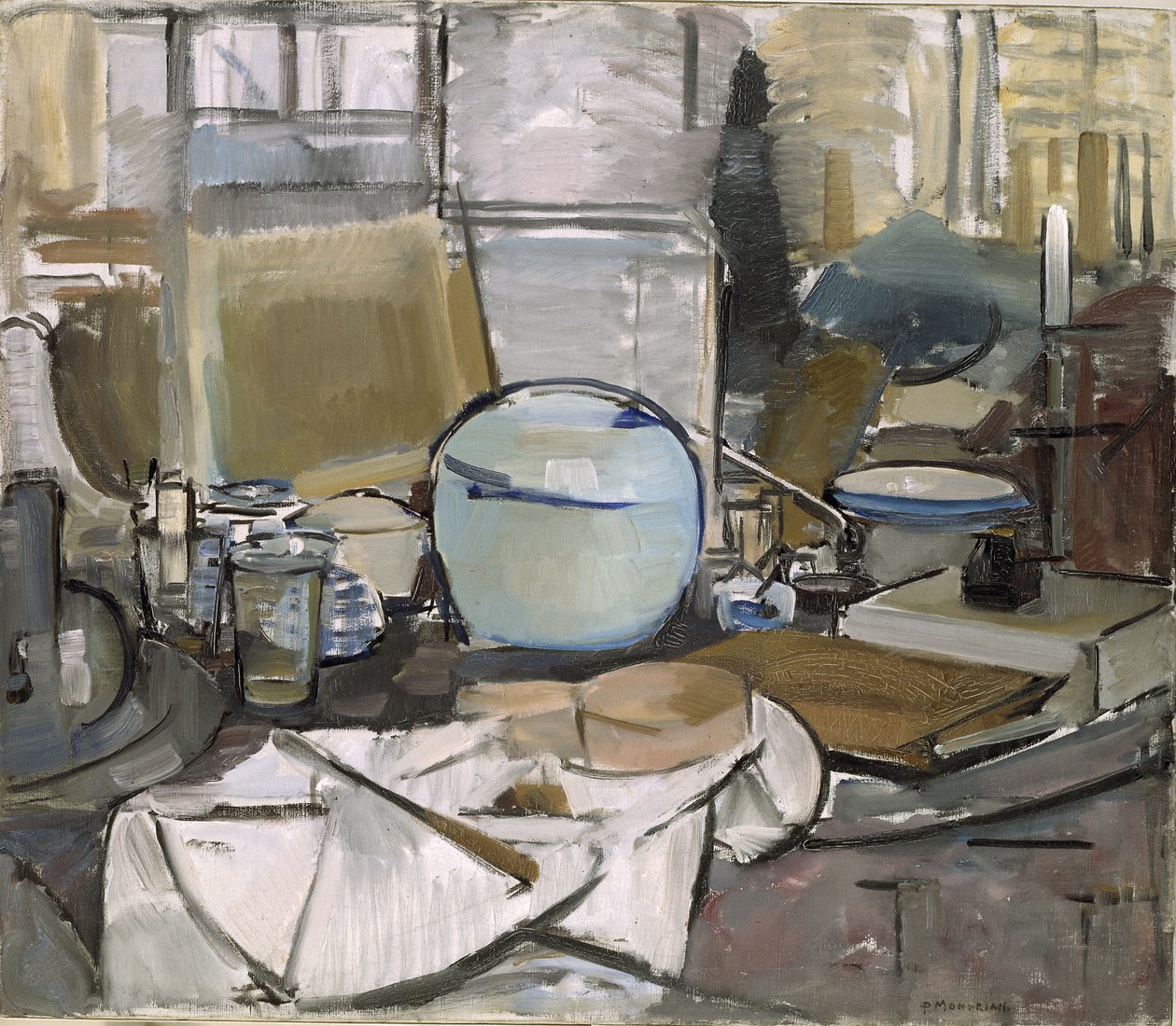 静物与Gingerpot 1，1911 作者 彼得·蒙德里安