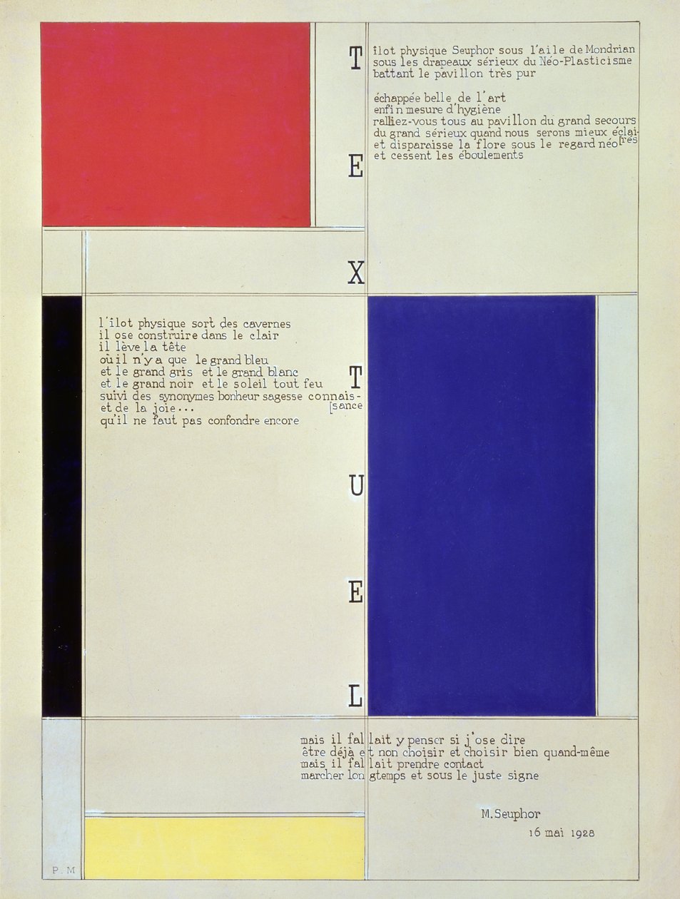 Tableau-Poeme，文字由Michel Seuphor撰写，1928年（纸板上的铅笔，钢笔，墨水和水粉） 作者 彼得·蒙德里安