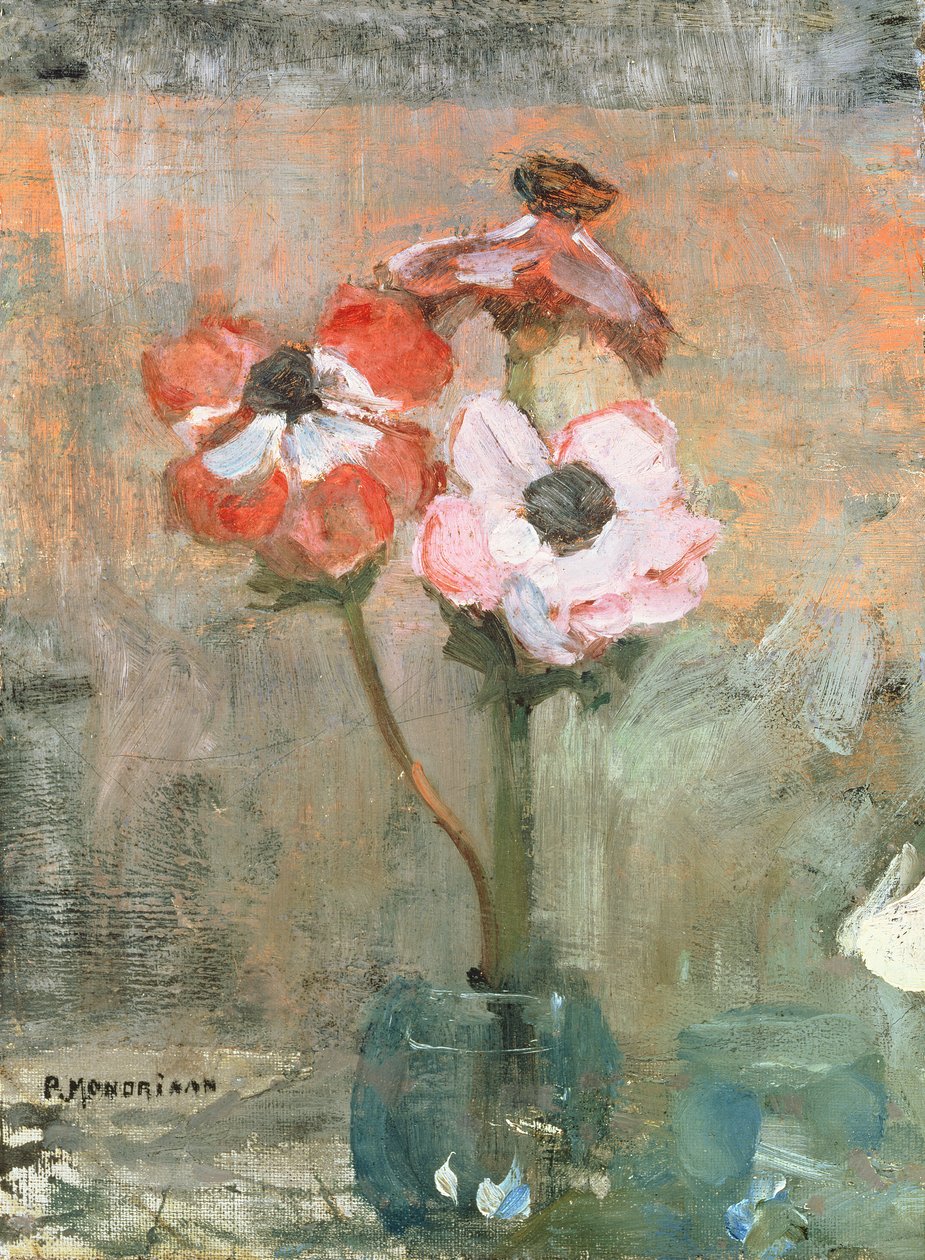 花瓶中的海葵，约1908-09年（布面油画） 作者 彼得·蒙德里安