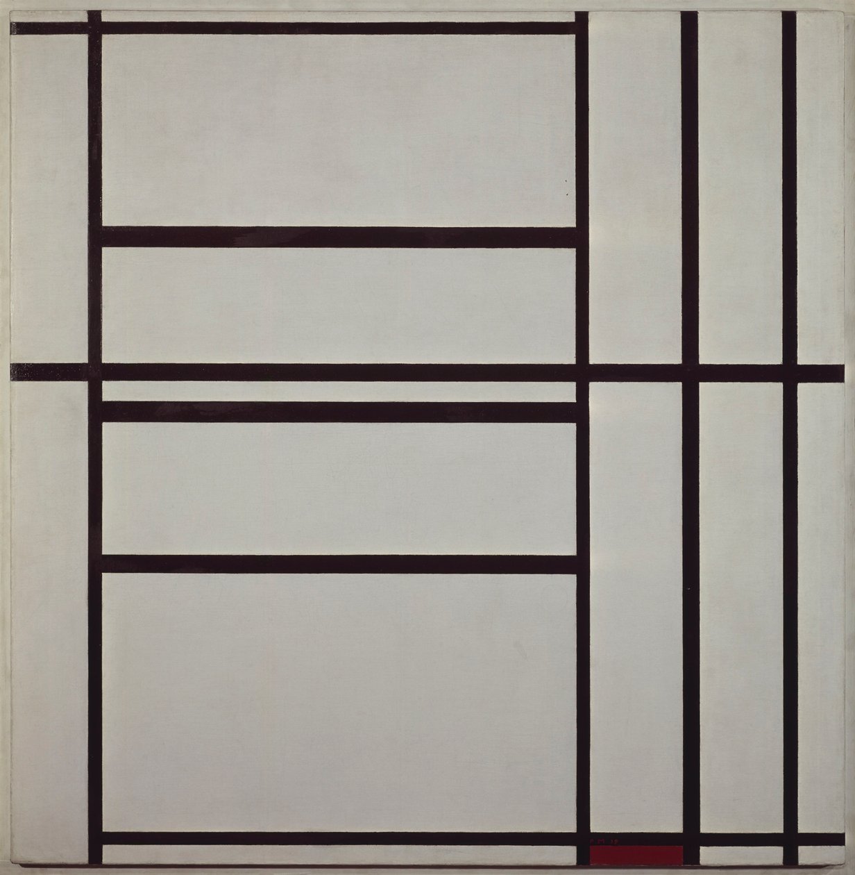 灰色和红色的第1号构图 1938-1939（油彩画，安装在木质支架上）。 作者 彼得·蒙德里安