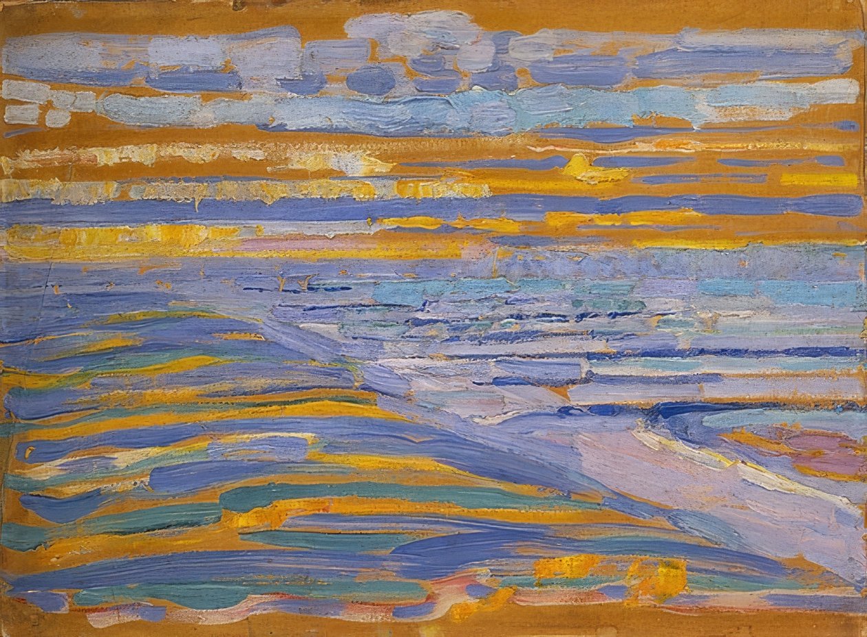 与海滩和码头，Domburg的沙丘。 1909年 作者 彼得·蒙德里安