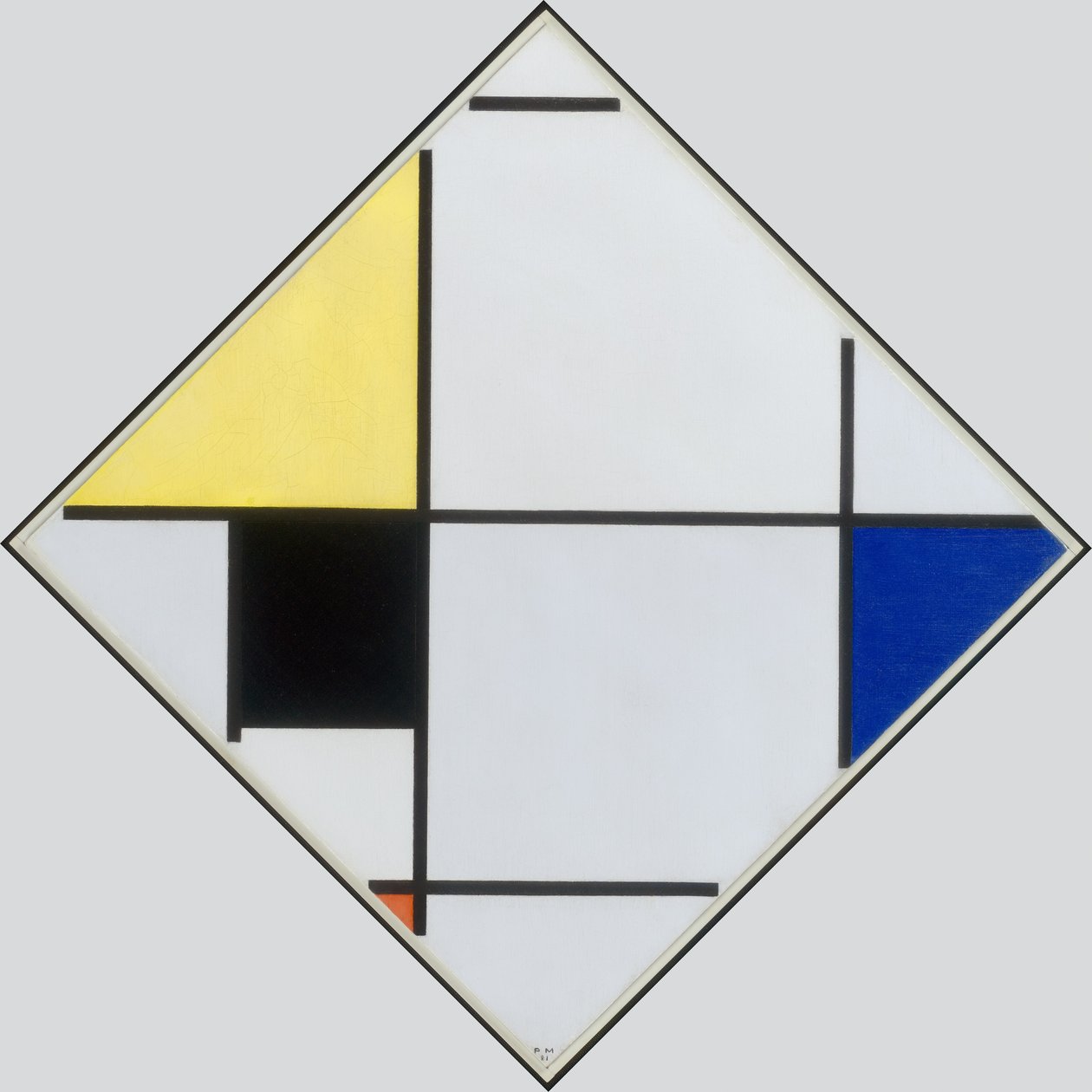 黄色，黑色，蓝色，红色和灰色的菱形构图，1921年 作者 彼得·蒙德里安